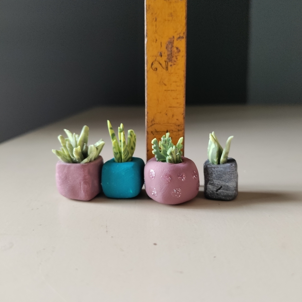 4 mini clay potted plants - Picture 3 of 7